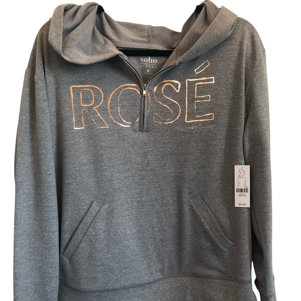 New York & Co. Hoodie Sweatshirt Women's Medium Soho Street 3/4 Zip Gray